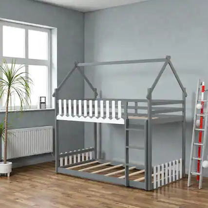Front. Hivvago - Kids Twin Size Bunk Bed with Guard Rails and Easy-Access Ladder - Gray.
