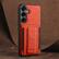 Left. Dteck - Slim Card Holder Case for Samsung Galaxy S24+, Shockproof Wallet Protective Cover with Kickstand - Orange.