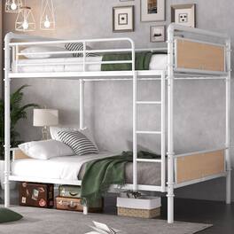 GOODSILO - Convertible Twin XL Metal Bunk Bed with Safety Guard Rails and Industrial Design - White