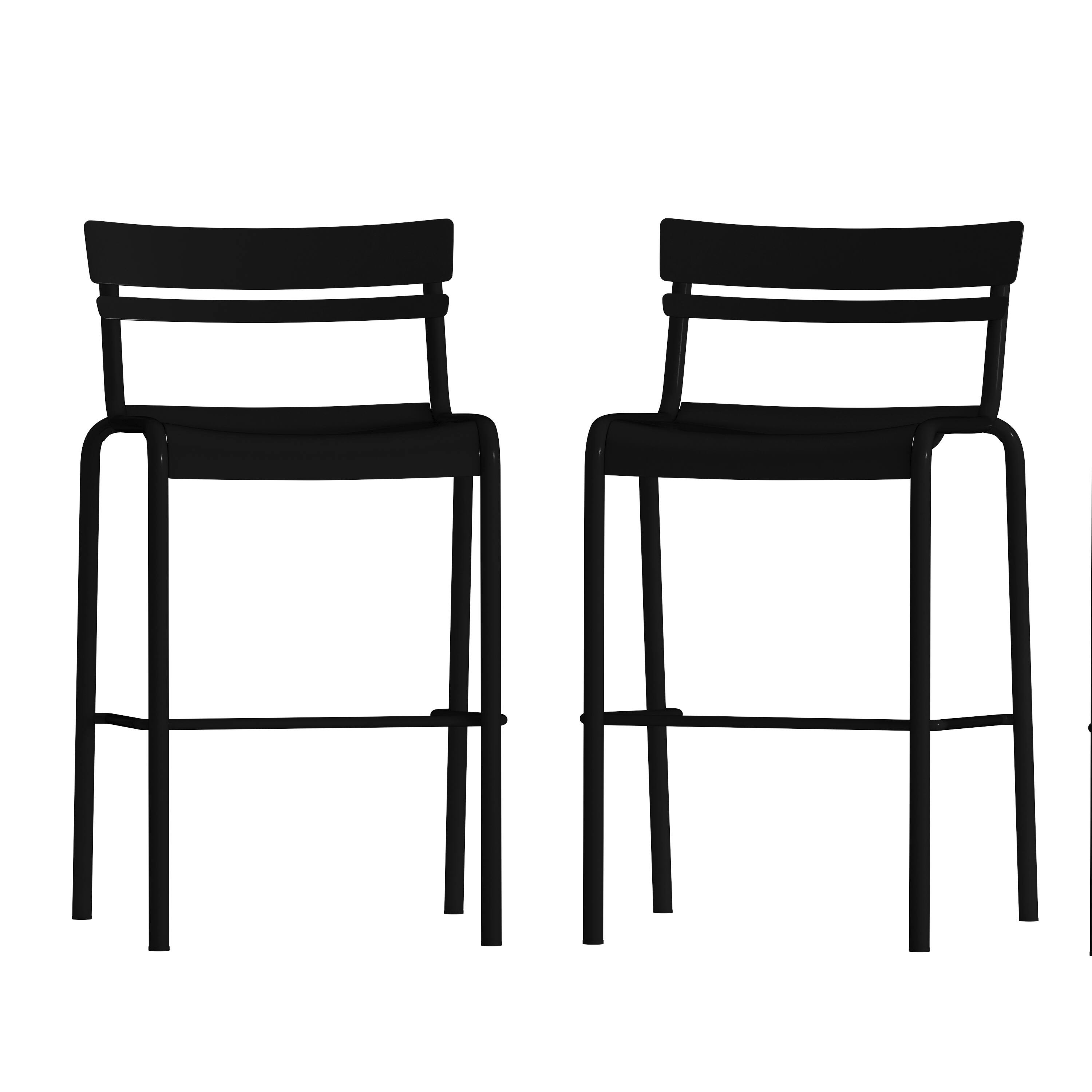 Alt View 1. Emma + Oliver - Rennes Armless Powder Coated Steel Stool with 2 Slat Back for Indoor-Outdoor Use - Black.