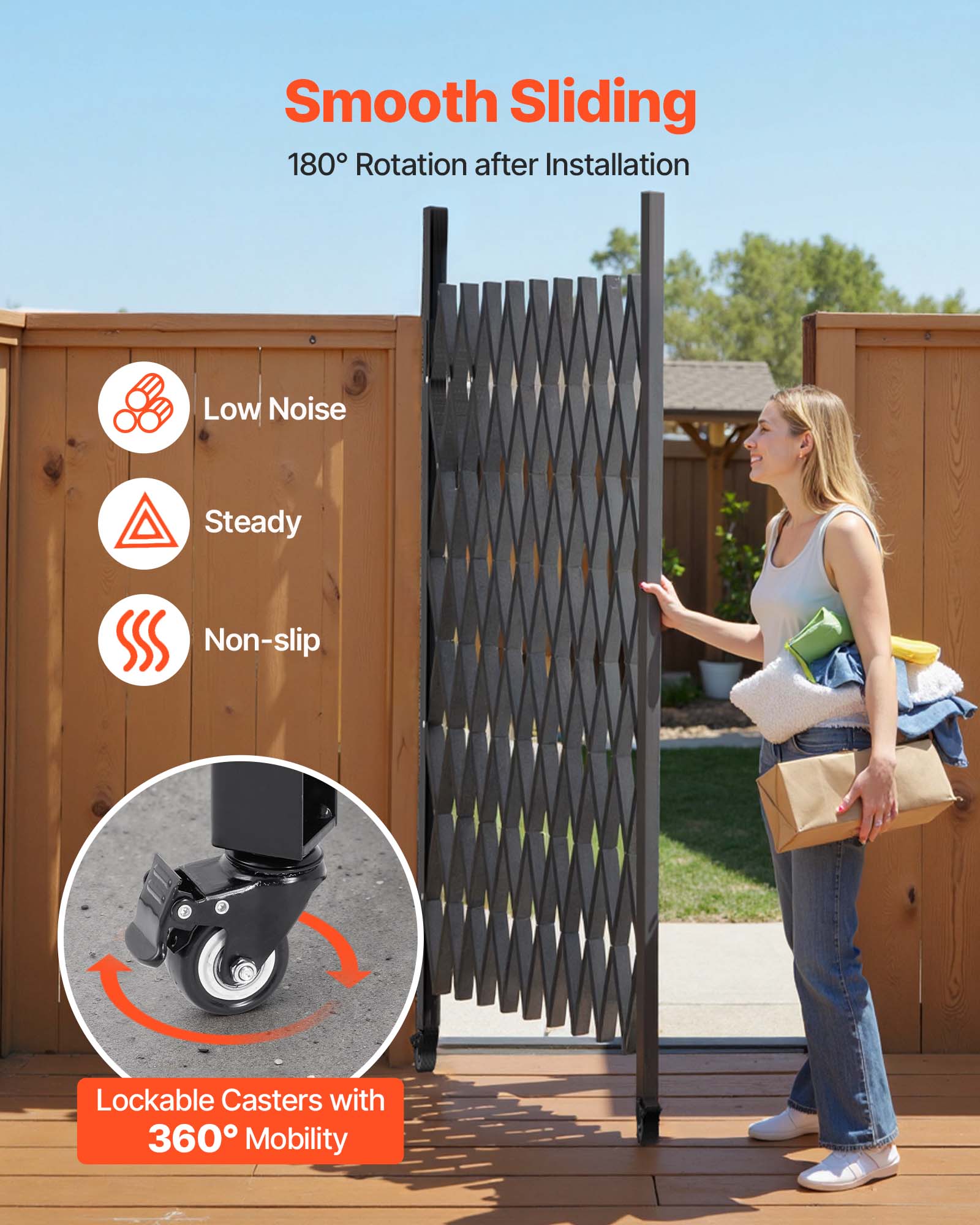 Smooth Sliding  
180° Rotation after Installation  

Low Noise  
Steady  
Non-slip  

Lockable Casters with 360° Mobility
