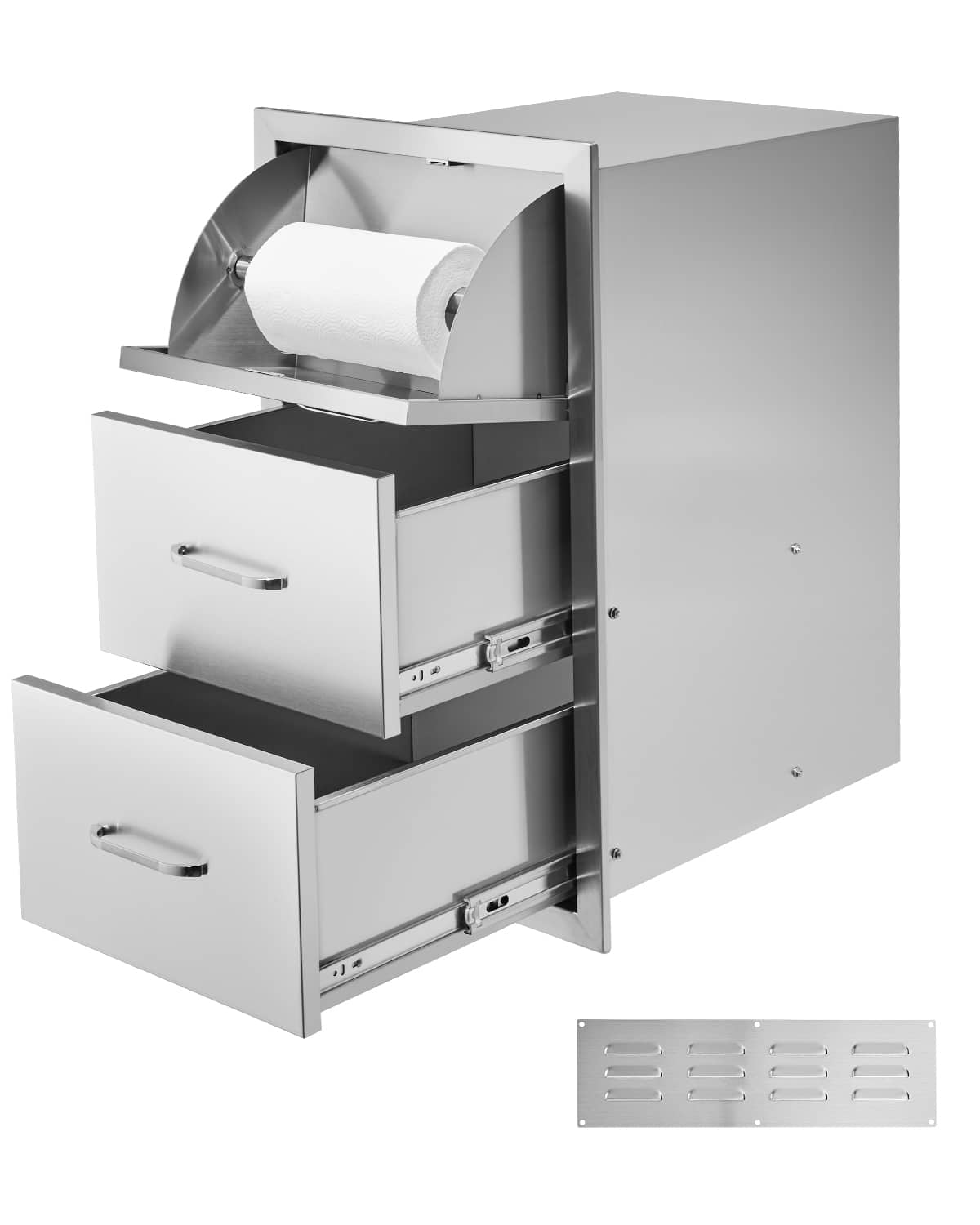 VEVOR - Outdoor Kitchen Drawers, 16.5"W x 29"H x 20.5"D Triple Access Drawers, Stainless Steel Flush Mount Cabinets - Silver