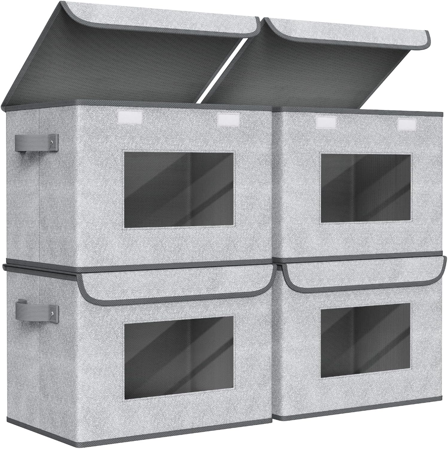 RTMB - Large Gray Fabric Storage Bins with Lids, 4-Pack, Foldable & Stackable