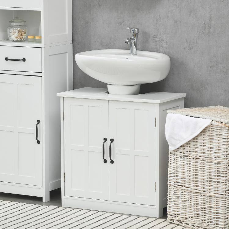 Alt View 2. PULUZ - Bathroom Sink Cabinet, Pedestal Sink Cabinet with Adjustable Shelf - White.