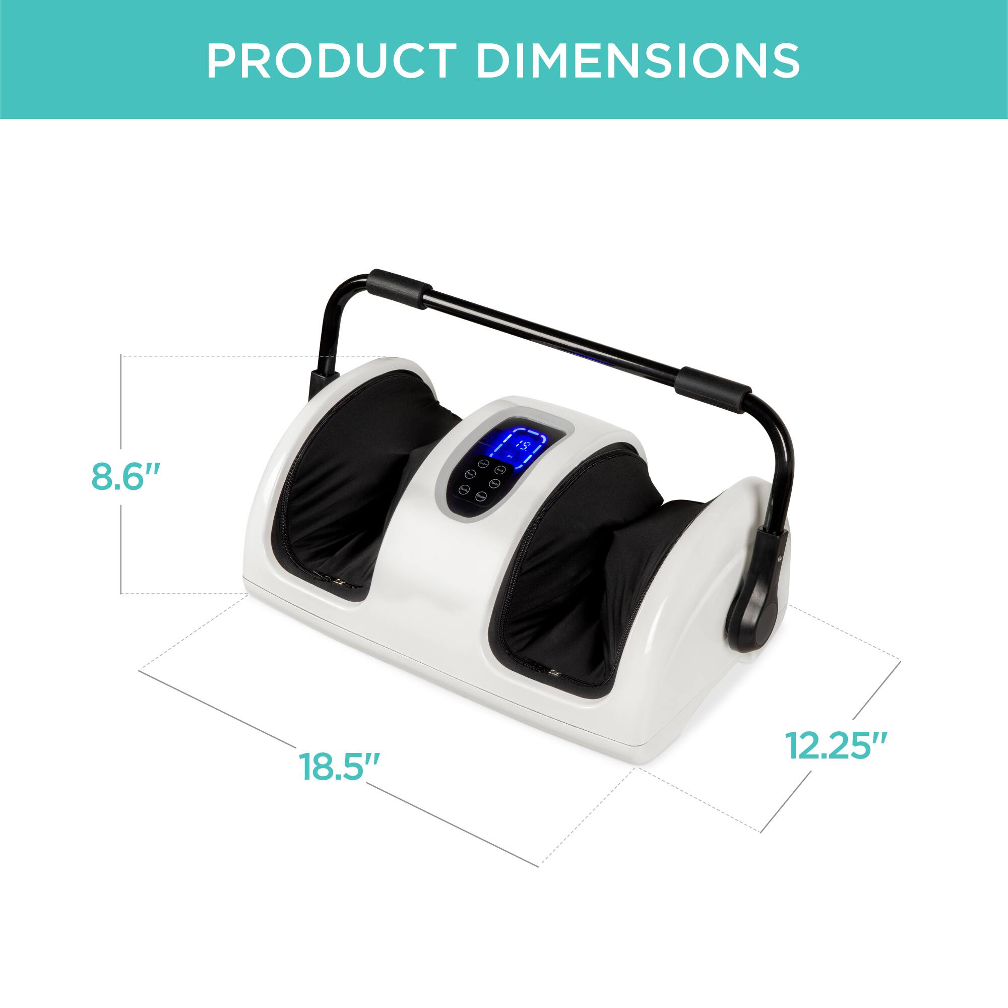 The product dimensions are 8.6" x 18.5" x 12.25".
