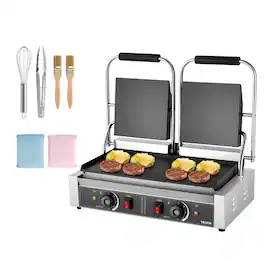 VEVOR - Commercial Panini Grill, 3600W Electric Sandwich Panini Maker, Stainless Steel Double Sandwichs Press with Handle - Silver