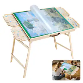 VEVOR - 1500 Piece Puzzle Table with Folding Legs, 4 Drawers and Cover, 34x25 in Portable Wooden Board