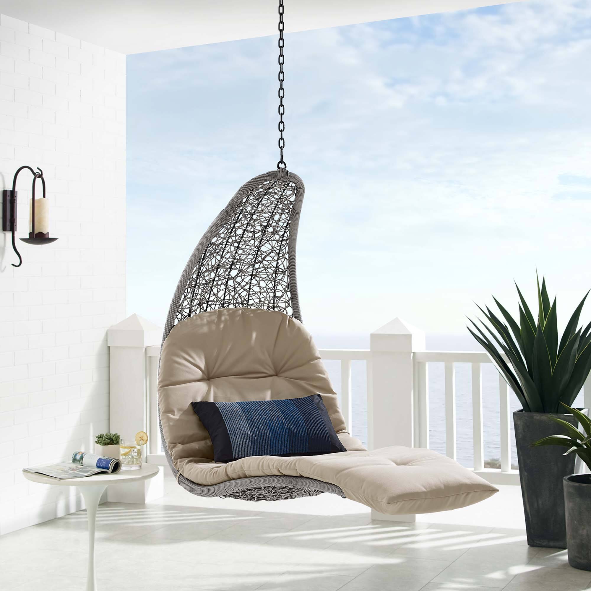 Alt View 1. Modway - Landscape Hanging Chaise Lounge Outdoor Patio Swing Chair by Modway - Light Gray Beige.