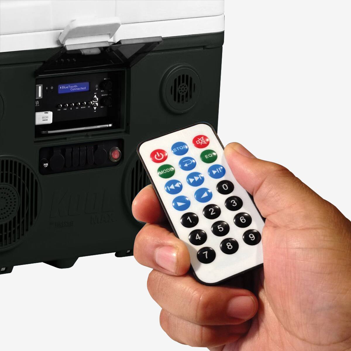 Sure, here is the corrected and grouped text:

- Bluetooth Connected
- KOOL MAX
- STOR
- EQ
- MODE
- 0 3 2 1 6 5 4 9 8 7