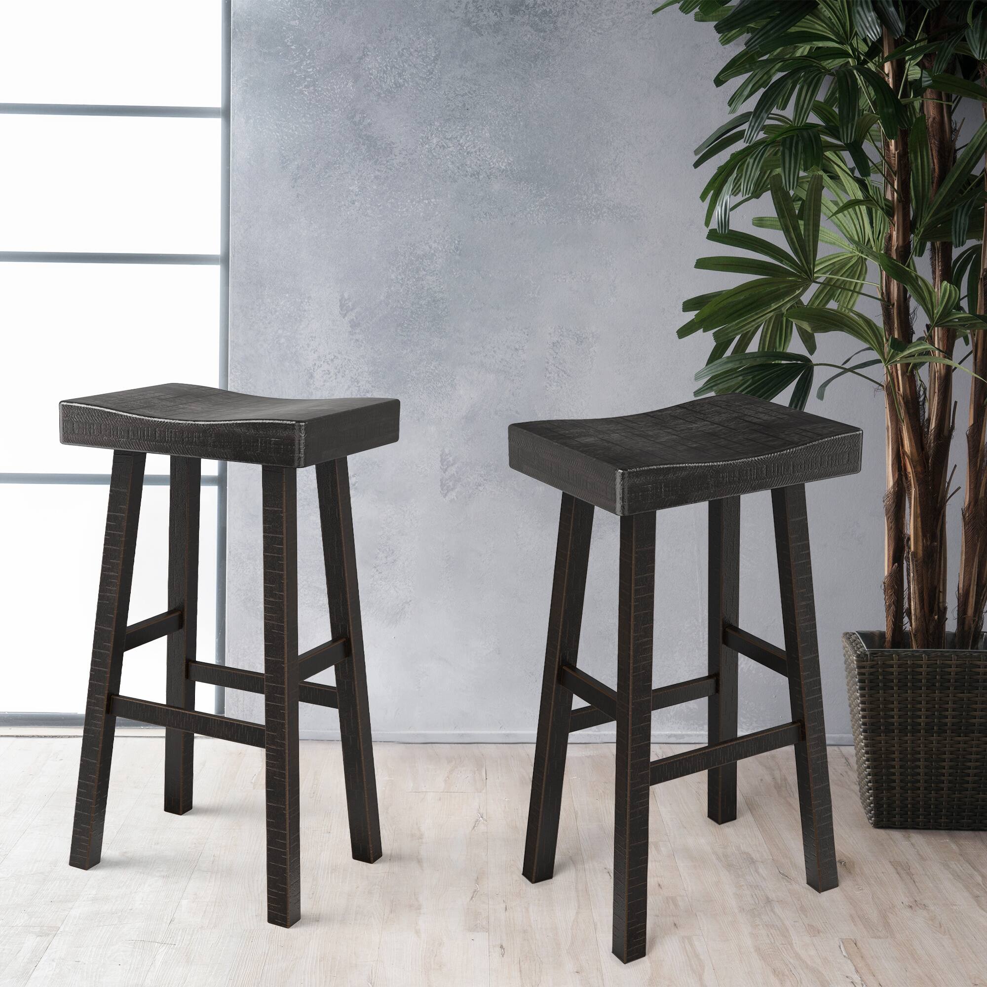 Angle. Vaczon - 29" Solid Wood Bar Stools, Set of 2, Finish with Comfortable Contour Seats for Kitchen or Bar - Black.