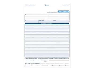 Alt View 2. Adams - Adams 3-Part Carbonless Contractors Invoice Forms, 8.5"W x 11.44"L, 100/Pack (ABF NC3822) - White.