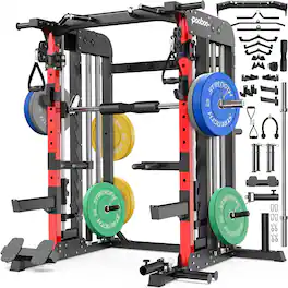 Pooboo - All-in-One Power Cage Squat Rack with 230LB Weight,Dual Pulley Cable System,2000 lb Capacity - Color