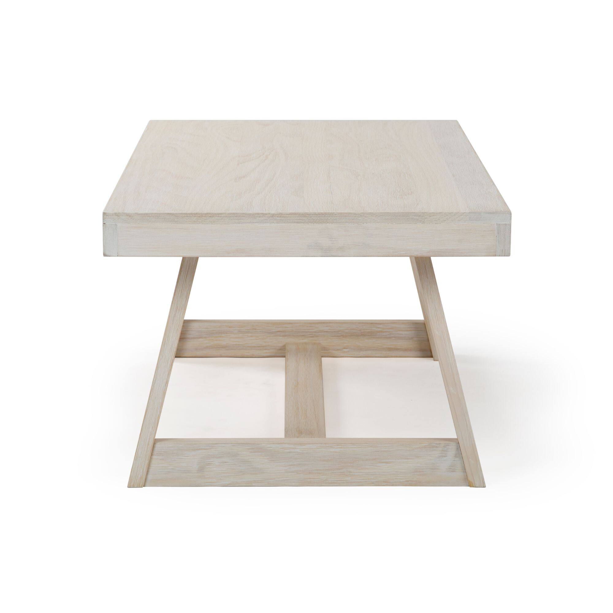 Alt View 3. Plank+Beam - Classic Rectangular Coffee Table (48in x 24in / 1220mm x 610mm), White Sand Wirebrush - White Sand Wirebrush.