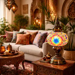 FC Design - 15"H Bronze Base Mosaic Globe Vibrant Turkish Lamp
