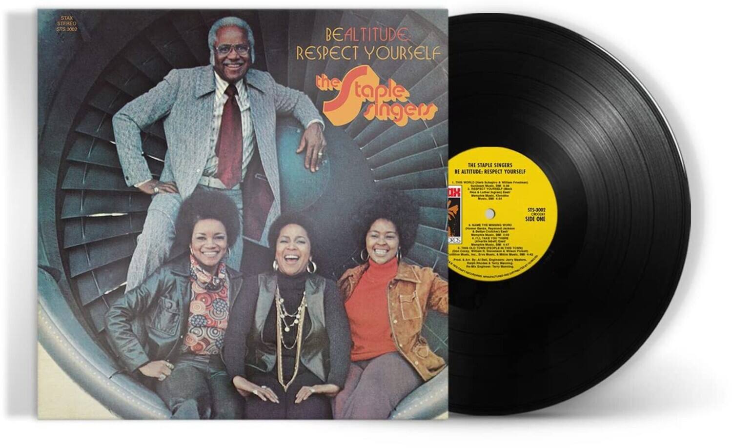 **Front Cover:**

- STAX STEREO STS 3002
- BEALTITUDE
- RESPECT YOURSELF
- the Staple Singers

**Back Cover:**

- STAX STEREO STS 3002
- BEALTITUDE: RESPECT YOURSELF
- the Staple Singers

**Vinyl Label:**

- THE STAPLE SINGERS
- RESPECT YOURSELF
- STS-3002
- SIDE ONE
- CHROME