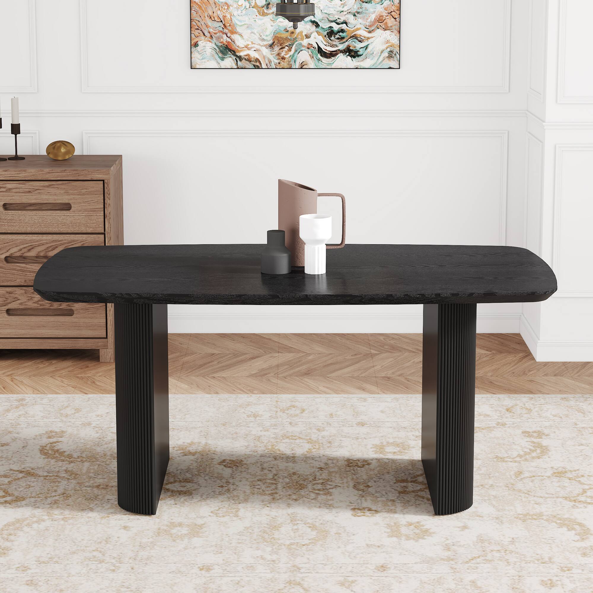 Loheer MDF Dining Table with Wood Grain Finish, 67 Inch Black - Best Buy