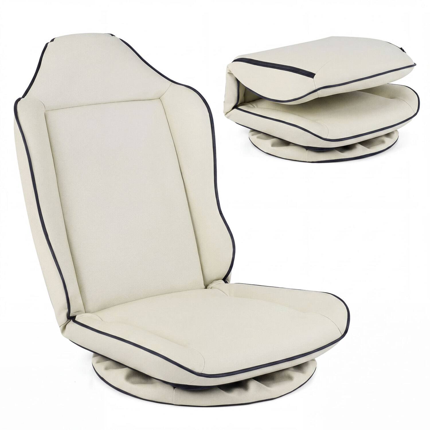Front. WELLFOR - 360° Swivel Floor Gaming Chair with 5-Level Adjustable Backrest - Beige.