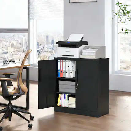 Front. Anysun - Anysun 2-Door Secure 3-Point Thoughtful Design Locking System Metal File Cabinet - Black.
