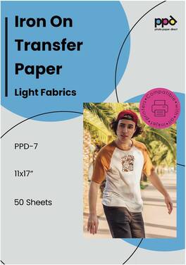 Photo Paper Direct - Light Iron-On Transfer Paper 11x17 for Inkjet Printers (50 Sheets) - White