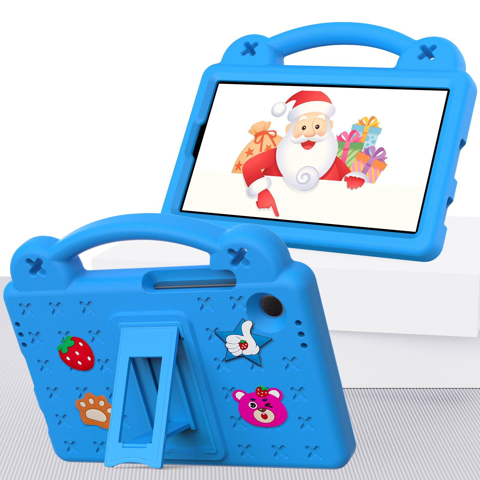 Angle. Dteck - For Samsung Galaxy Tab A11 2025/ A9 2023 Cute Cartoon Kid Case Built-in Kickstand Handle Grip Shockproof Cover - Skyblue.