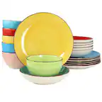 Front. Elama - Elama Sebastian 18 Piece Double Bowl Stoneware Dinnerware Set in Assorted Colors - Assorted.