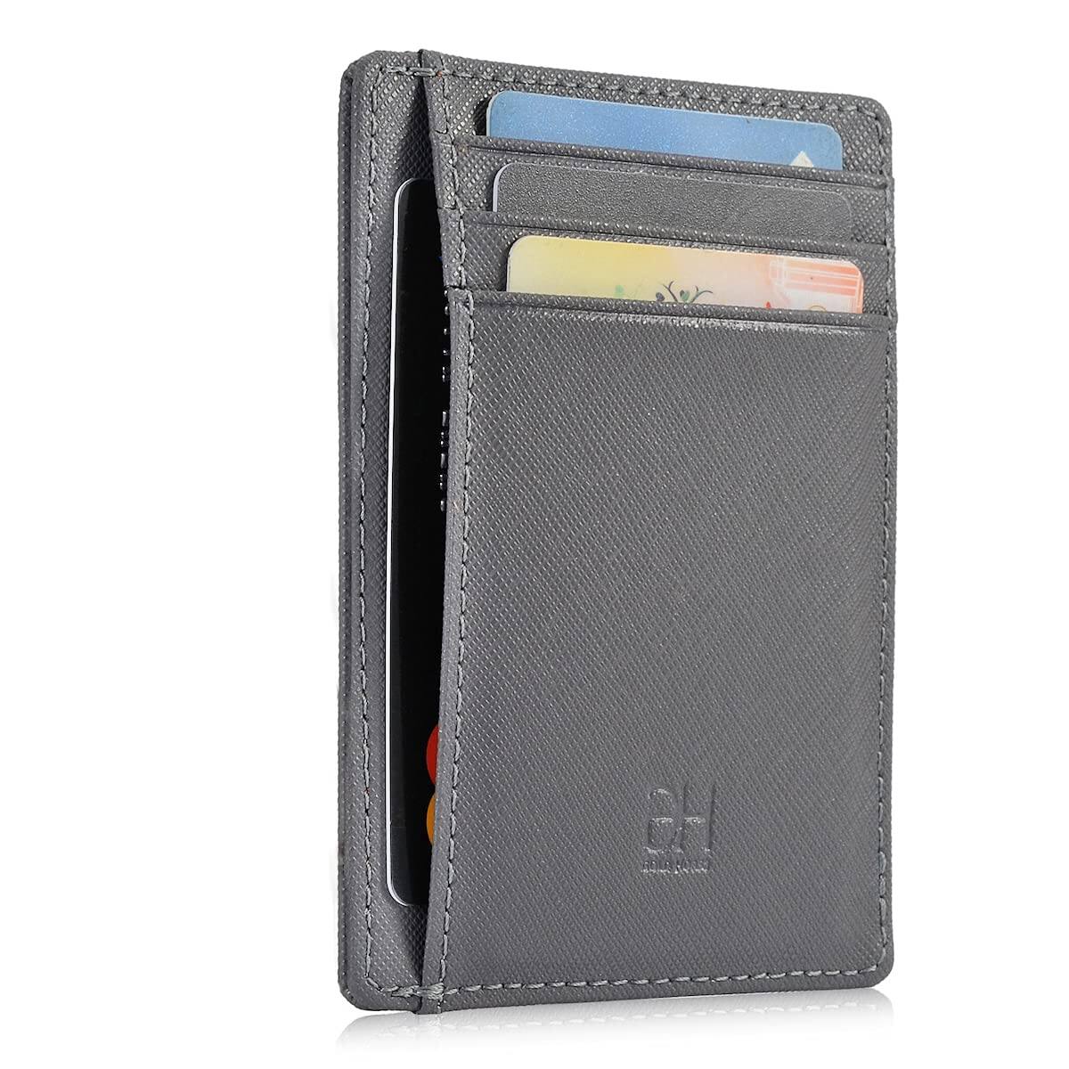 Jadie Link - Slim Rfid Blocking Card Holder Minimalist Leather Front Pocket Wallet Women SLIM FEMALE WALLET ultra thin female wallet - Cross-Grey