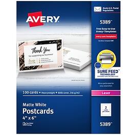 Avery - Postcards, Matte 4" x 6", Laser, 100/Pack - White