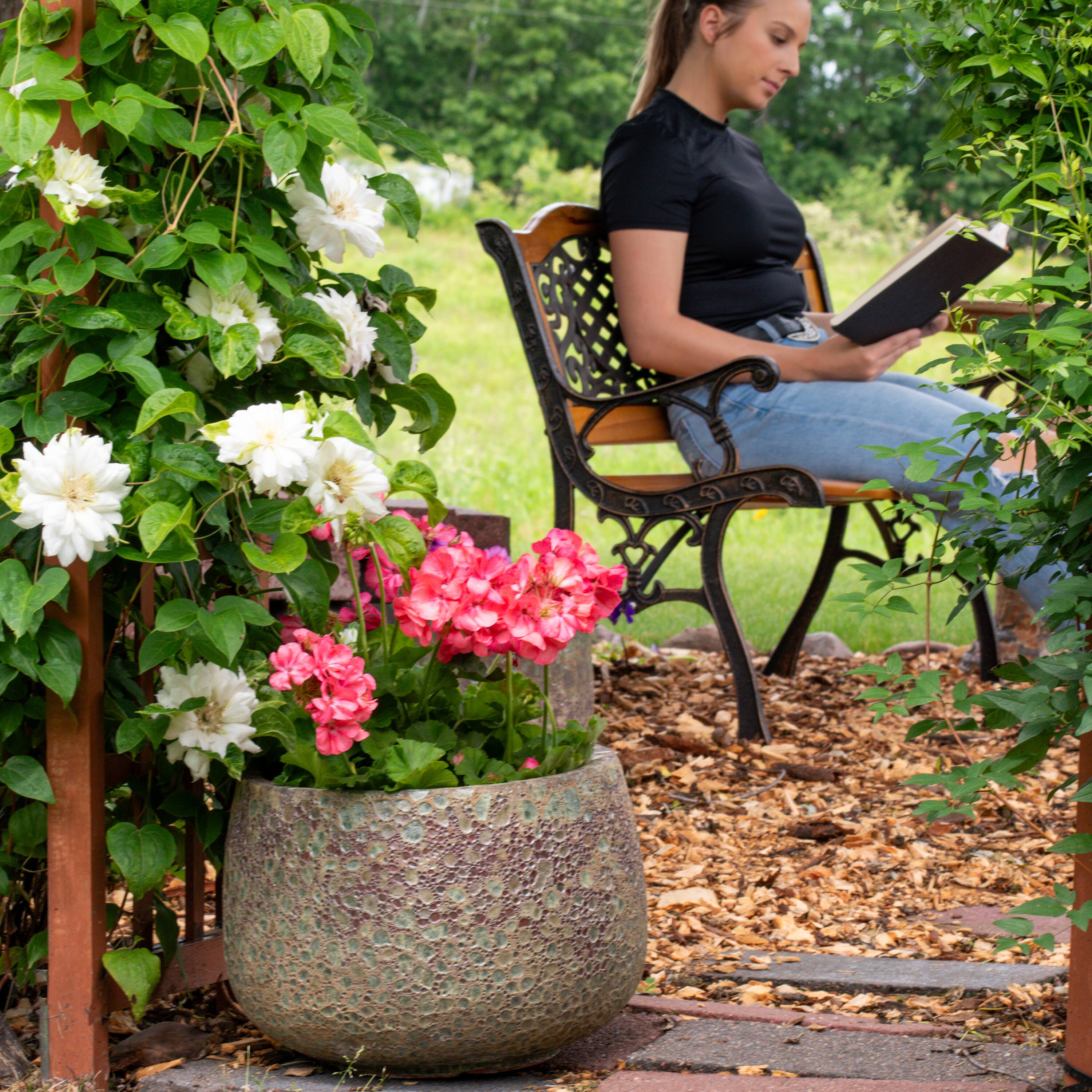 Alt View 3. Sunnydaze - 14" Lava Finish Planter Distressed Ceramic - Green.