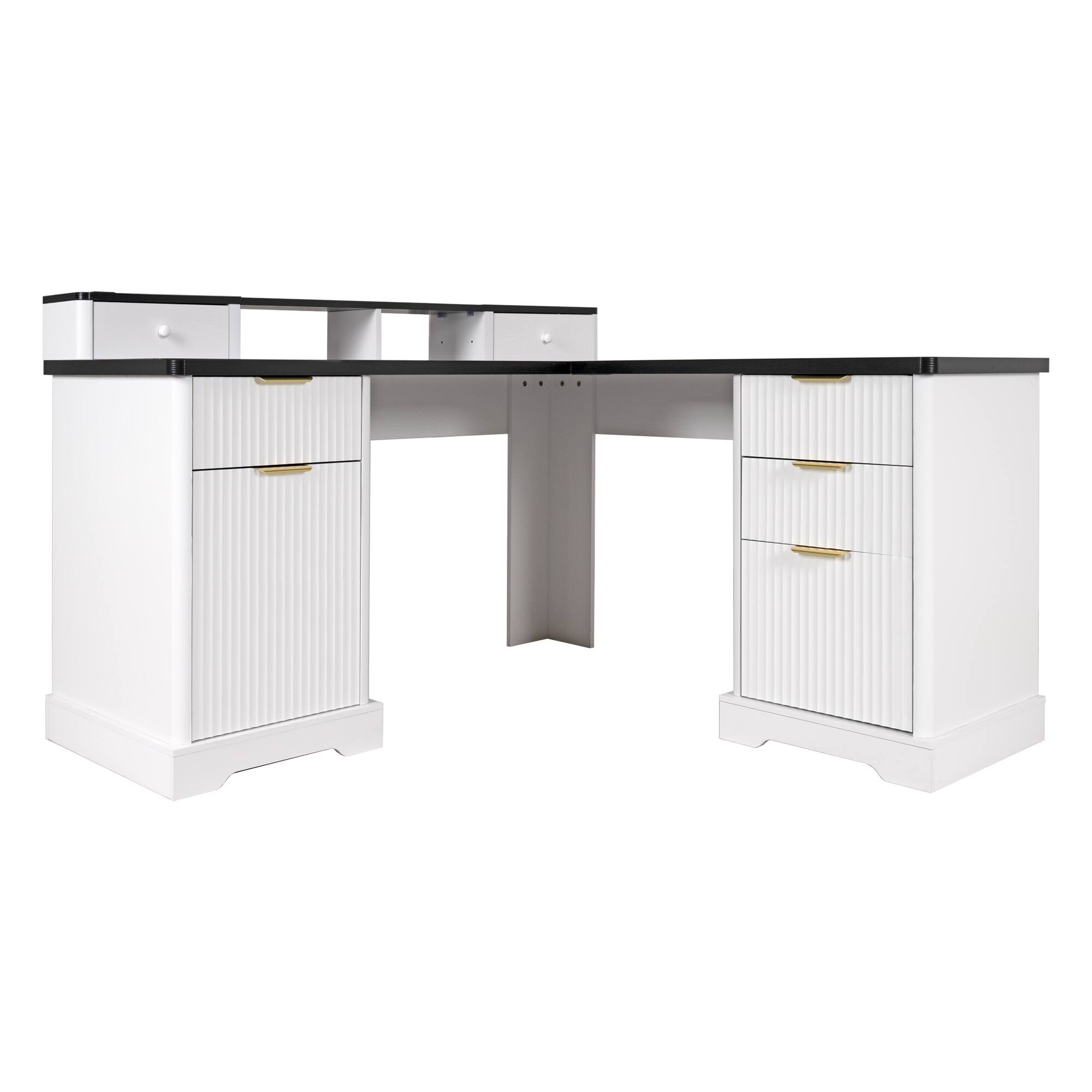 Alt View 6. Z-Edge - Executive L Shaped Desk, Home Office Desk with File Drawer, Charging Station, Computer Desk with Drawers,Storage Cabinet - White.