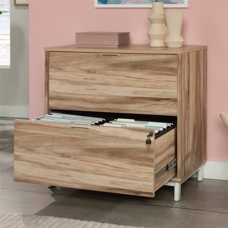 Alt View 2. HTUTWOO - 2 Drawer File Cabinet with Lock - Wood Lateral Filing Cabinet, Filing Organizer, A4 Size File Storage, Lockable Drawers - Brown.