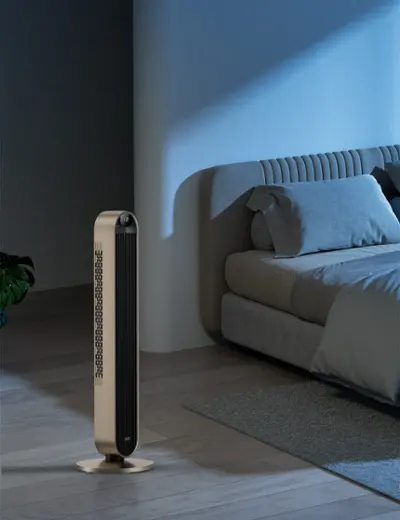 Dreo - 120°Oscillating Bladeless Fan for Bedroom, 25dB Quiet DC Motor, Standing Fan with Remote, 12 Hyper Wind Speeds - Gold