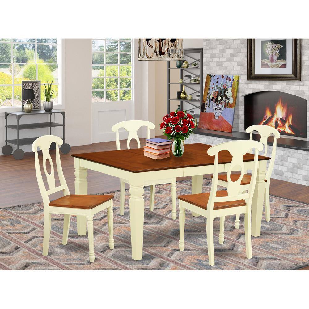 Back. East West Furniture - 5 Pc Kitchen table set with a Dinning Table and 4 Wood Dining Chairs in Buttermilk and Cherry - Buttermilk & Cherry.