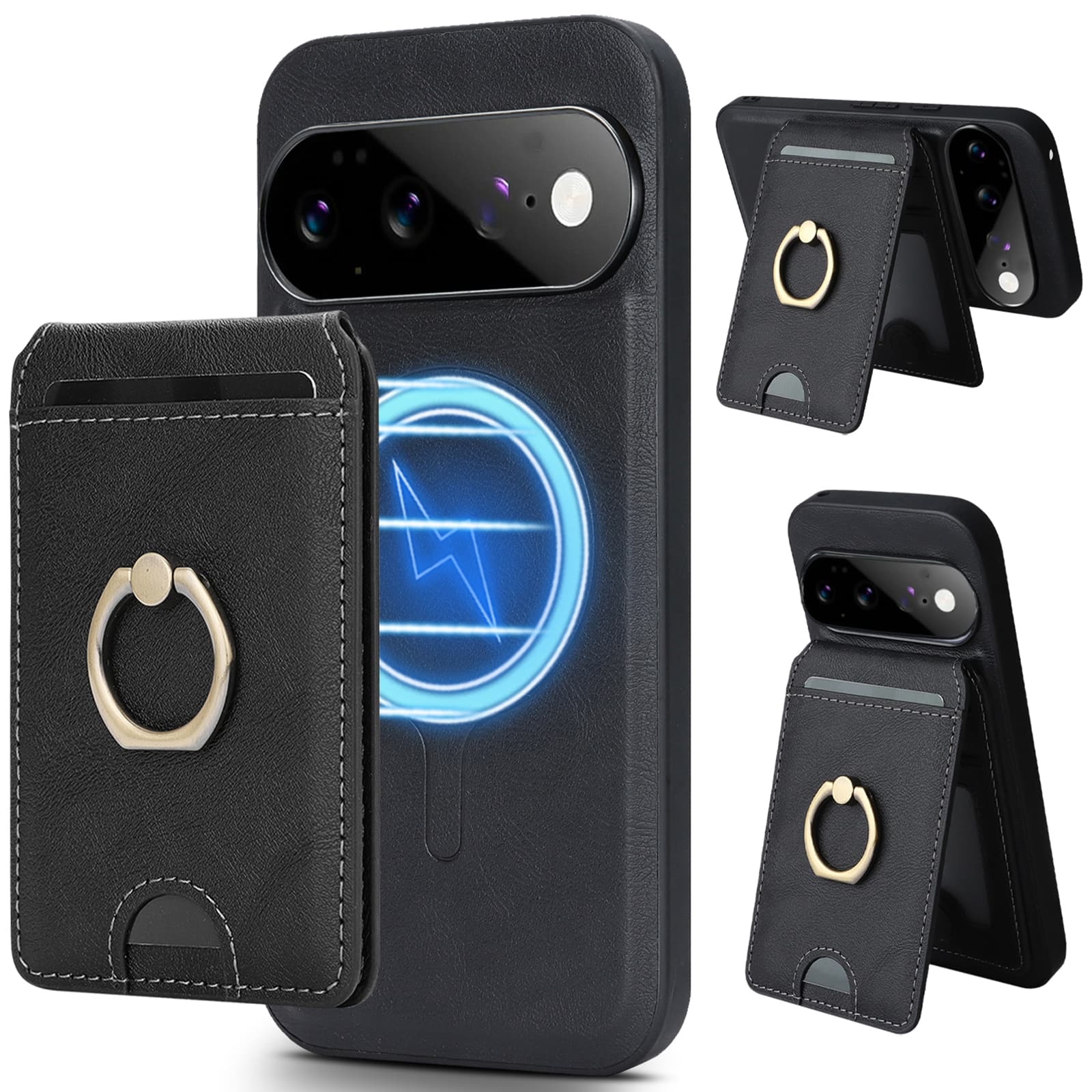 Dteck - For Google Pixel 11 Pro Wallet Case, 2-in-1 Magnetic Detachable Card Holder Leather Cover with Ring Holder Kickstand - Black price history on PriceWatchPro