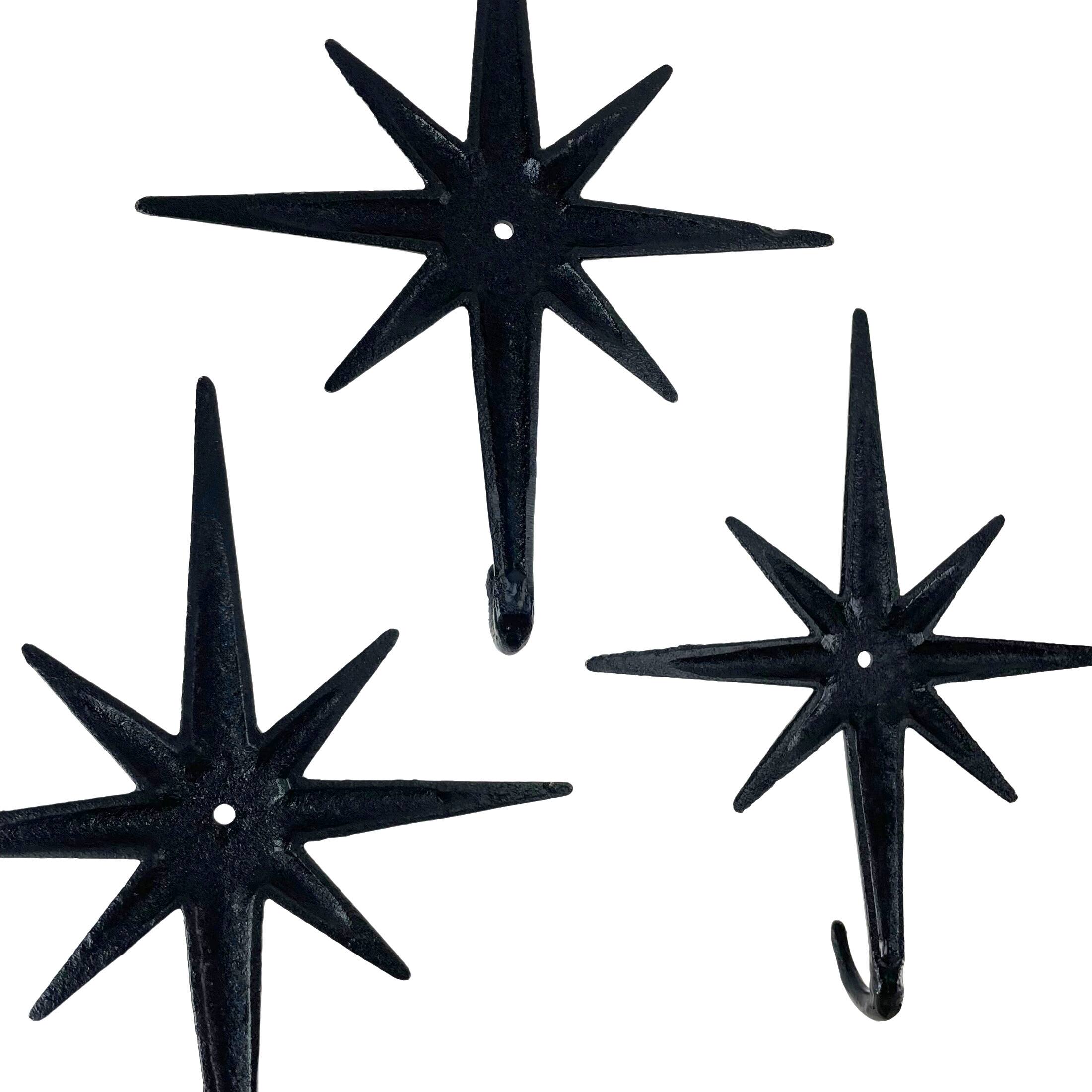 Alt View 5. Zeckos - Set of 3 Atomic Starburst Wall Hooks – Mid-Century Modern Design, Black Finish - Black.