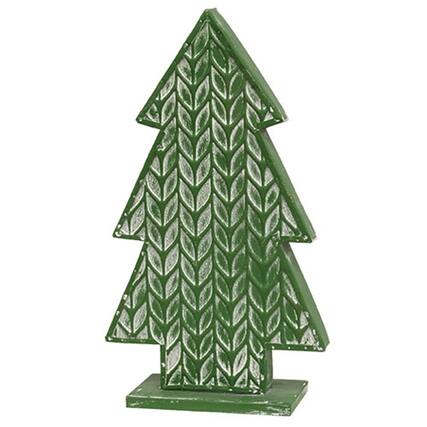 Front. BreeBe - Laurel Embossed Distressed Metal Christmas Tree - Green.