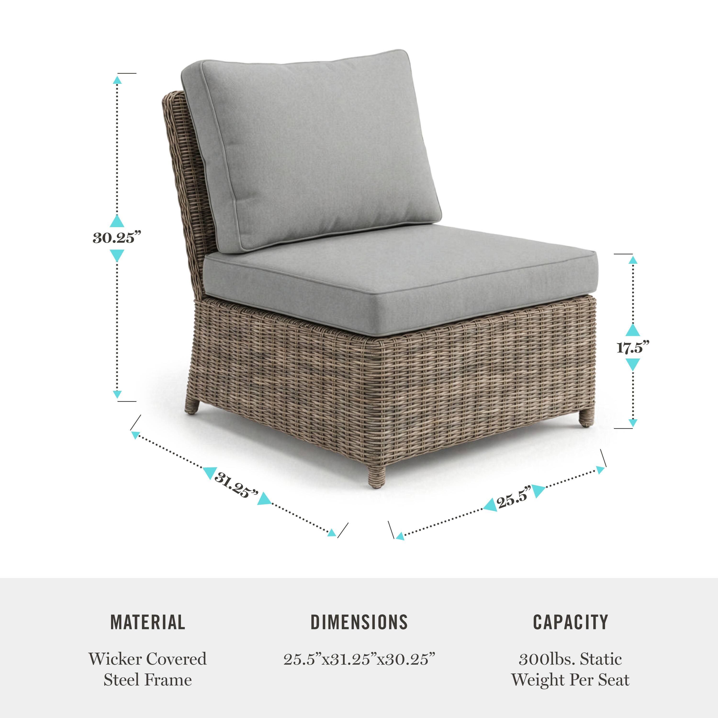 30.25" 17.5" 31.25" 25.5"  
MATERIAL DIMENSIONS CAPACITY  
Wicker Covered Steel Frame  
25.5"x31.25"x30.25"  
300lbs. Static Weight Per Seat