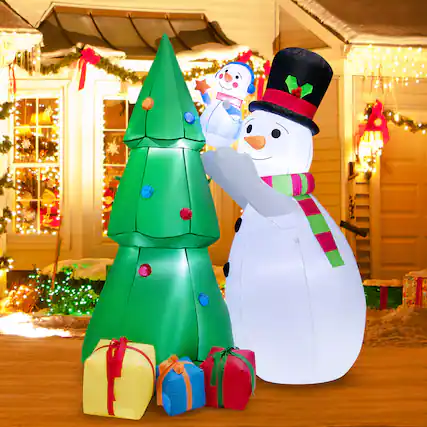 Front. Gymax - Gymax 6FT Inflatable Christmas Tree with Snowmen & Gift Boxes Decoration w/ Bright LED Lights - Multicolored.