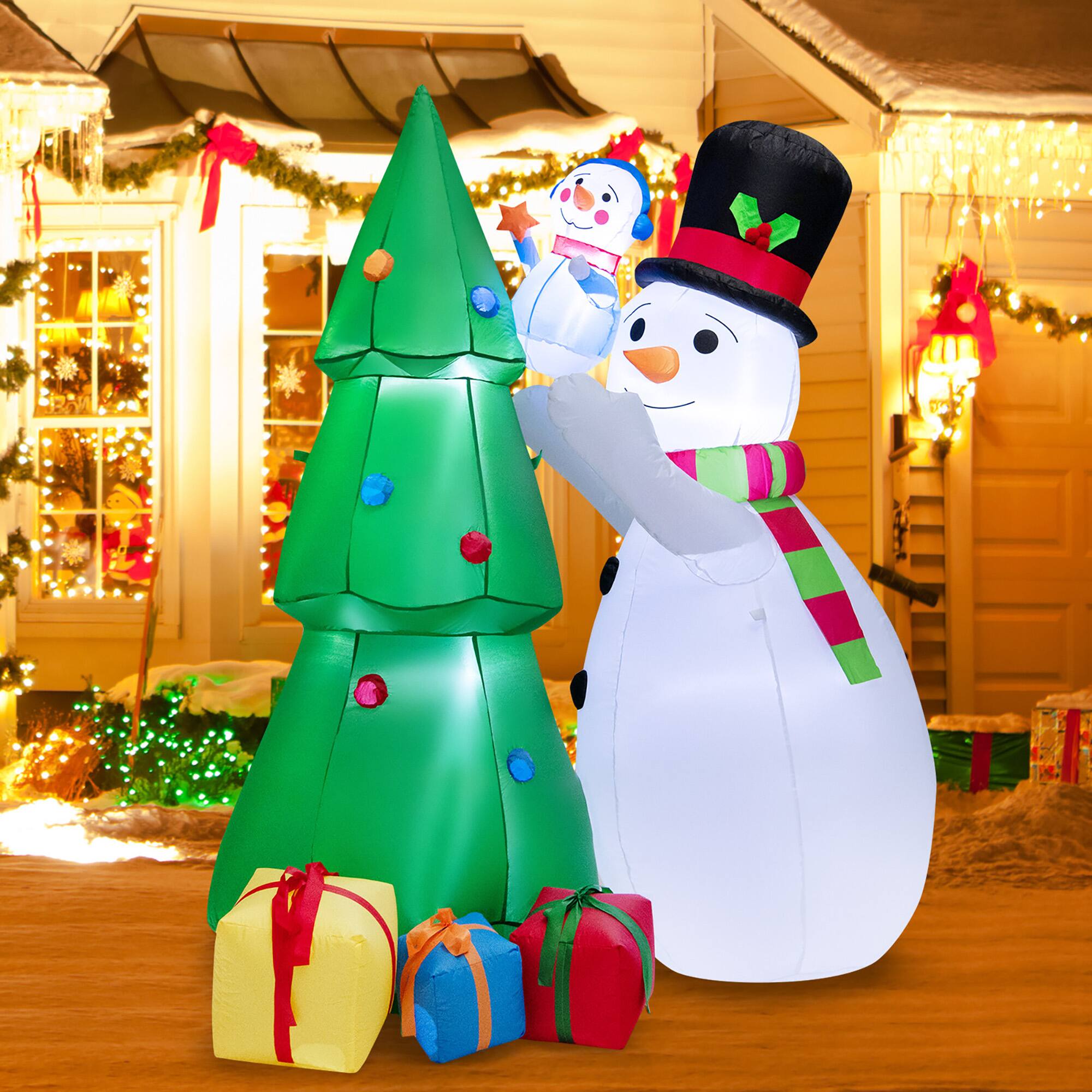 Front. Gymax - Gymax 6FT Inflatable Christmas Tree with Snowmen & Gift Boxes Decoration w/ Bright LED Lights - Multicolored.