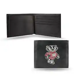 Rico Industries - University of Wisconsin Badgers Embroidered Team Logo Black Leather Passcase Bifold Wallet - Multi