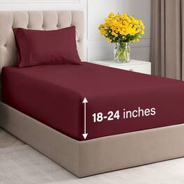 CGK Linens - Extra Deep Pocket 4 Piece Sheet Set - Soft Bed Sheets, Fits 18"-24" Mattresses - Twin - Burgundy