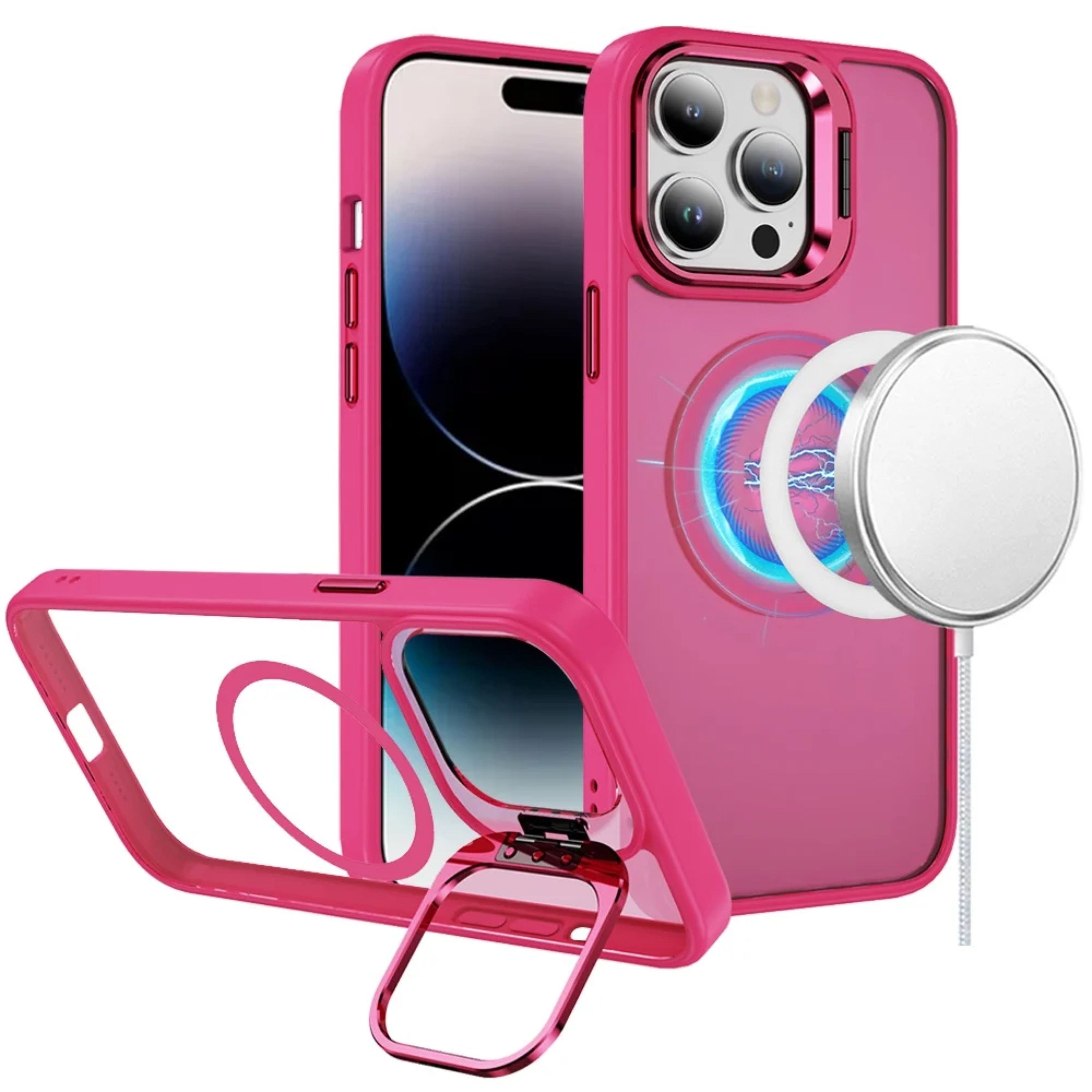 Kitcheniva - Magnetic Metal Lens Stand Case For iPhone 14 Pro Max - Hot Pink price history on PriceWatchPro