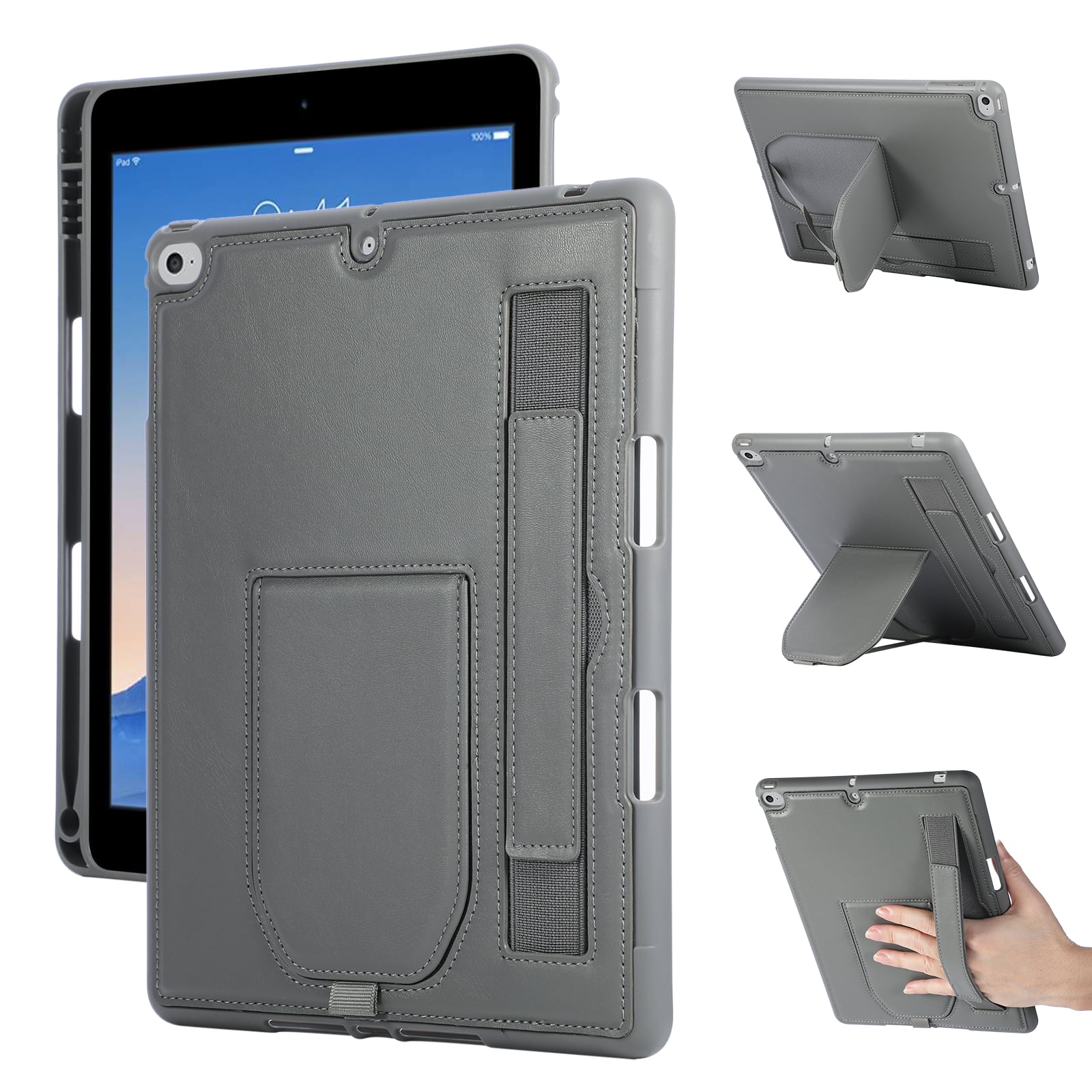 "Dteck - Shockproof Case for Apple iPad (6th Generation) 9.7"" 2018 with Hand Strap and Kickstand, PU Leather TPU Protective Cover - Gary" price history on PriceWatchPro