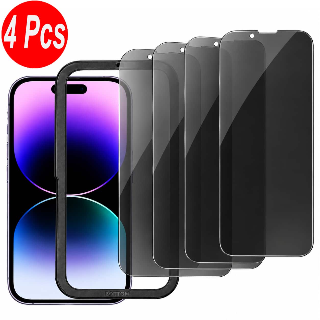 Equipd - Privacy Screen Protector for iPhone 16e / 14 / 13 Pro / 13 (6.1") Ultra HD 9H Scratch Resistant Tempered Glass w/ Frame - 4-Pcs, Translucent Gray