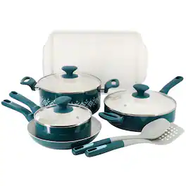 Spice By Tia Mowry - 10 Piece Ceramic Nonstick Aluminum Cookware Set - Teal