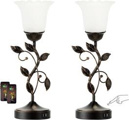FINEAK - Set of 2 Rustic Touch Dimmable Table Lamps with USB Ports - 2 Pack - Black