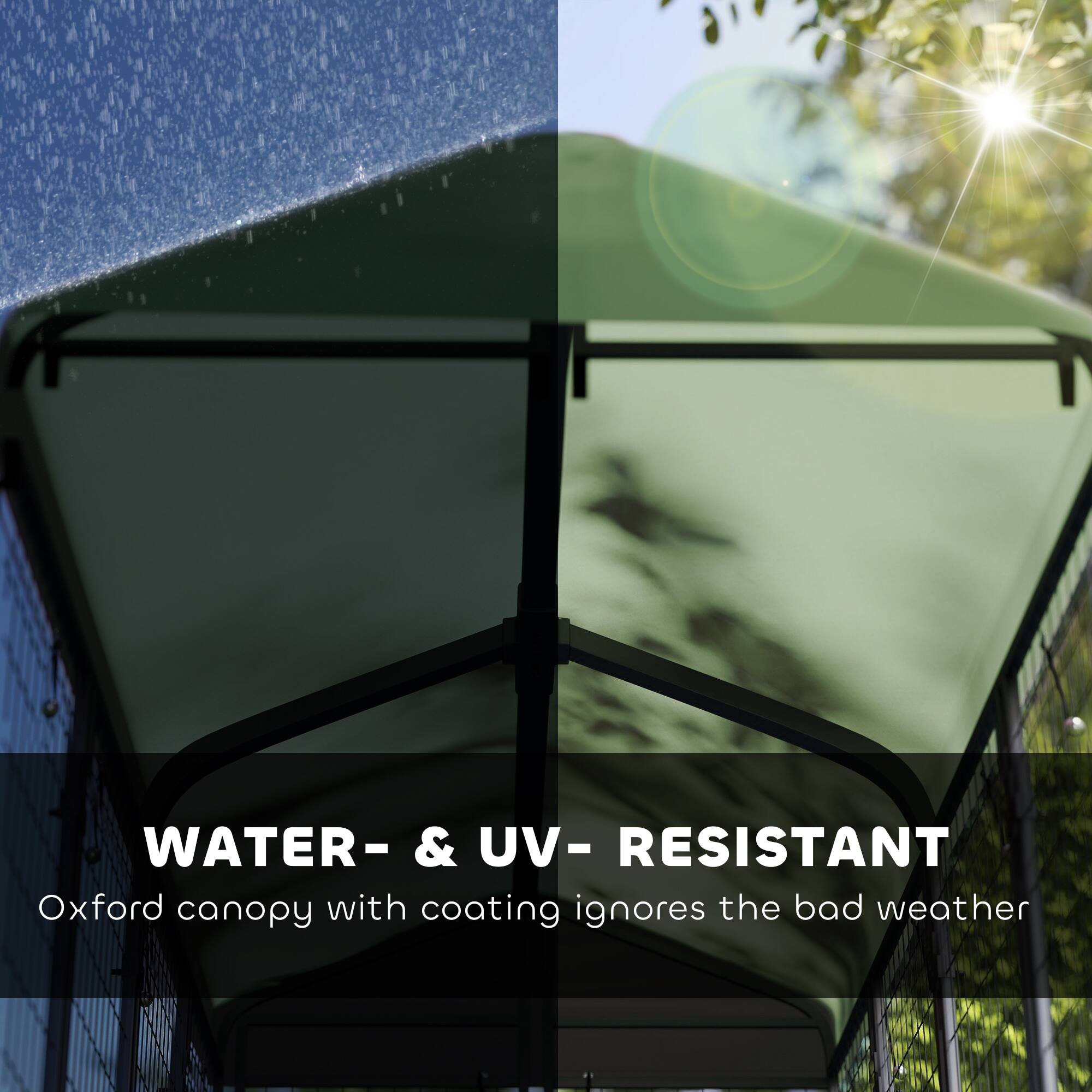 WATER- & UV- RESISTANT  
Oxford canopy with coating ignores the bad weather