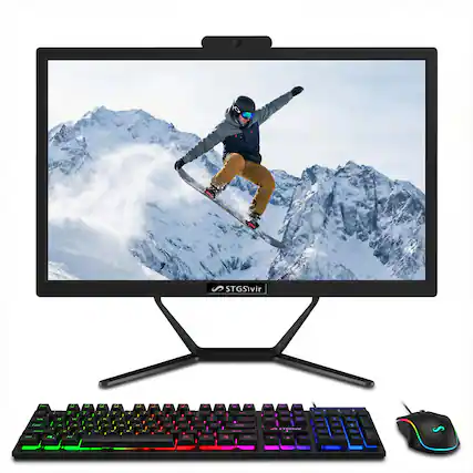 Front. STGSivir - STGSivir All in One Desktop PC, 21.5" FHD Display, Intel Core i7 up to 3.9G, 16GB RAM, 512GB SSD, WiFi 5, Win11H - Black.