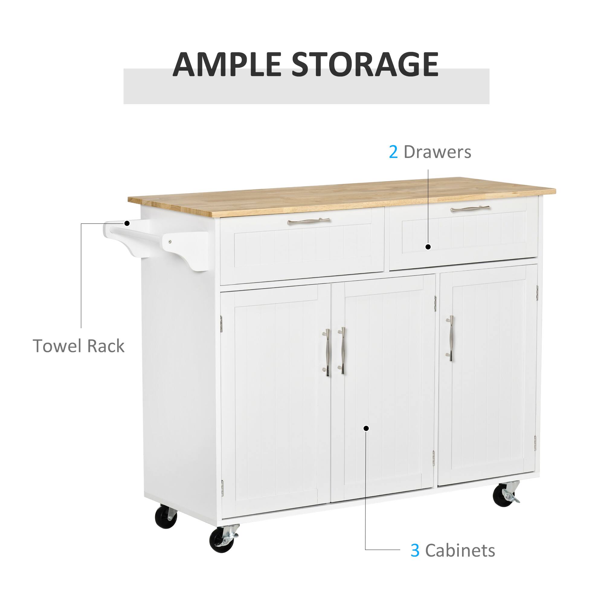 AMPLE STORAGE
2 Drawers
Towel Rack
3 Cabinets