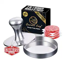 Gourmet Easy - 2-in-1 Burger Press Stainless Steel Patty Maker Heavy Duty Easy-Clean - Stainless Steel Color