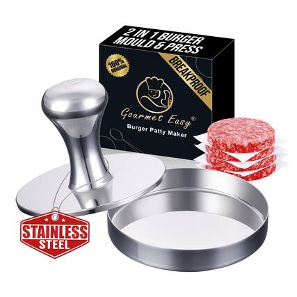 2 IN 1 MOULD & BURGER PRESS
100% ORIGINAL BREAKPROOF
Gourmet Easy® Burger Patty Maker
STAINLESS STEEL